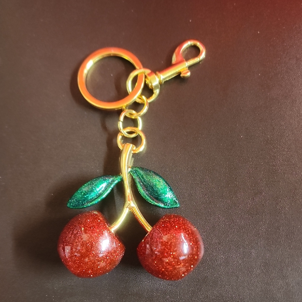 Large Sparkling Cherry Clip On Keychain - Picture 2 of 5